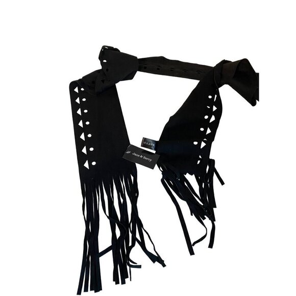 Jane & Berry Black Suede Like Scarf 4.5”x 84” Long Fringe & Cut Out Detail NWT - Picture 3 of 10